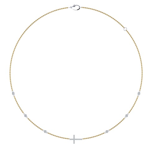 14K Two Tone Diamond Cross Pendant