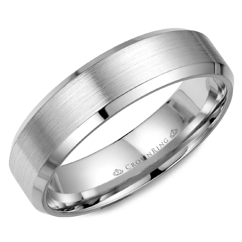 14K White Gold Sandpaper Gents Wedding Band