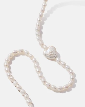 14K Plated Yellow Gold Heart On Pearl Necklace