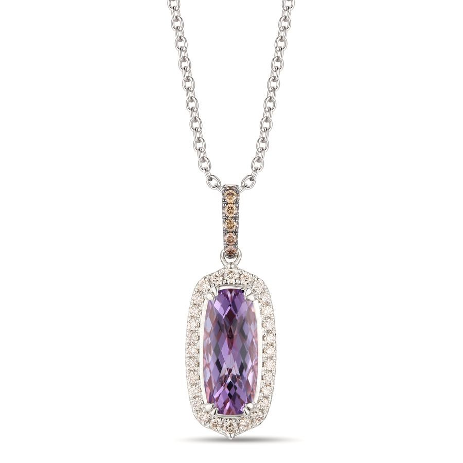 14K White Gold Amethyst Halo Pendant