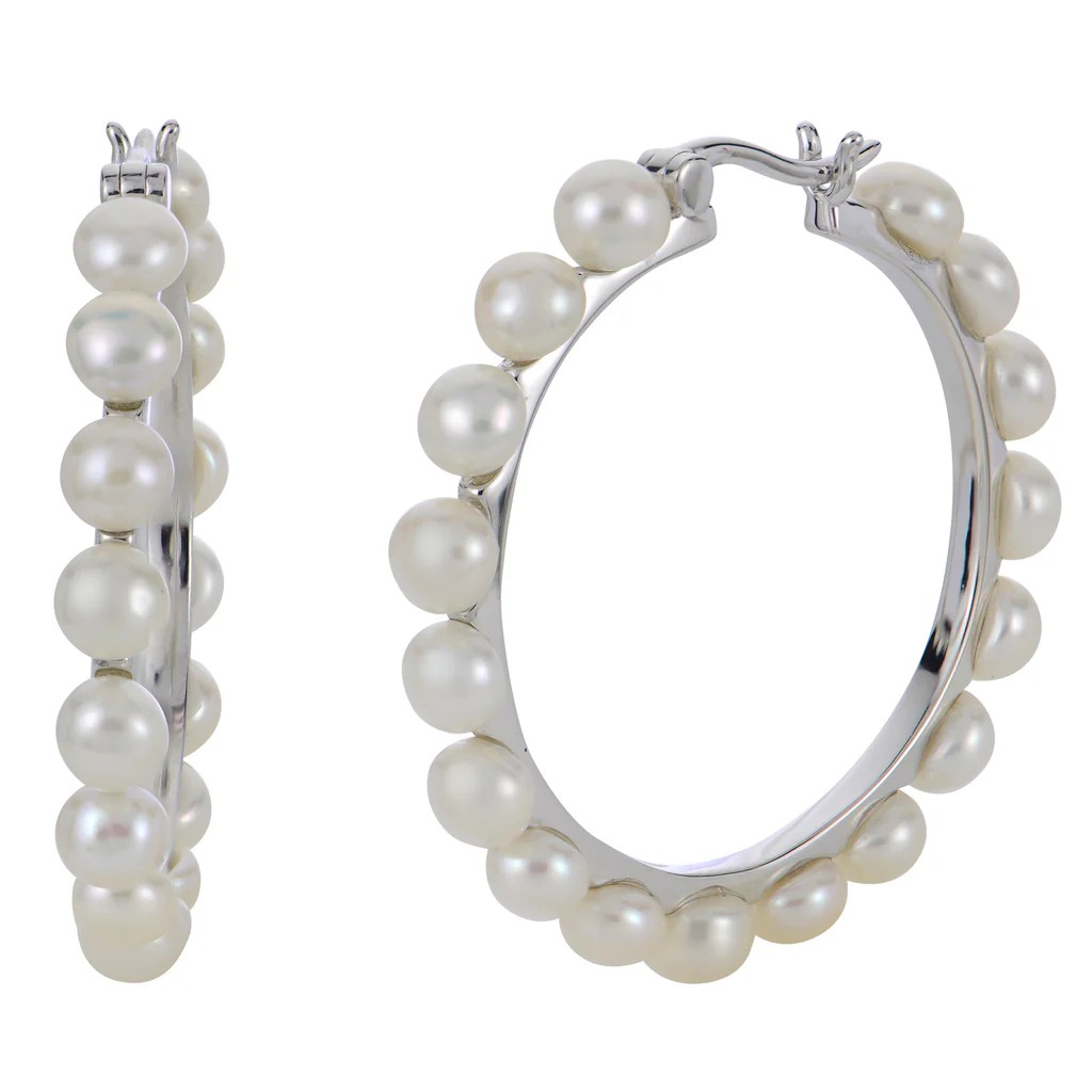 Sterling Silver Pearl Hoop Earrings