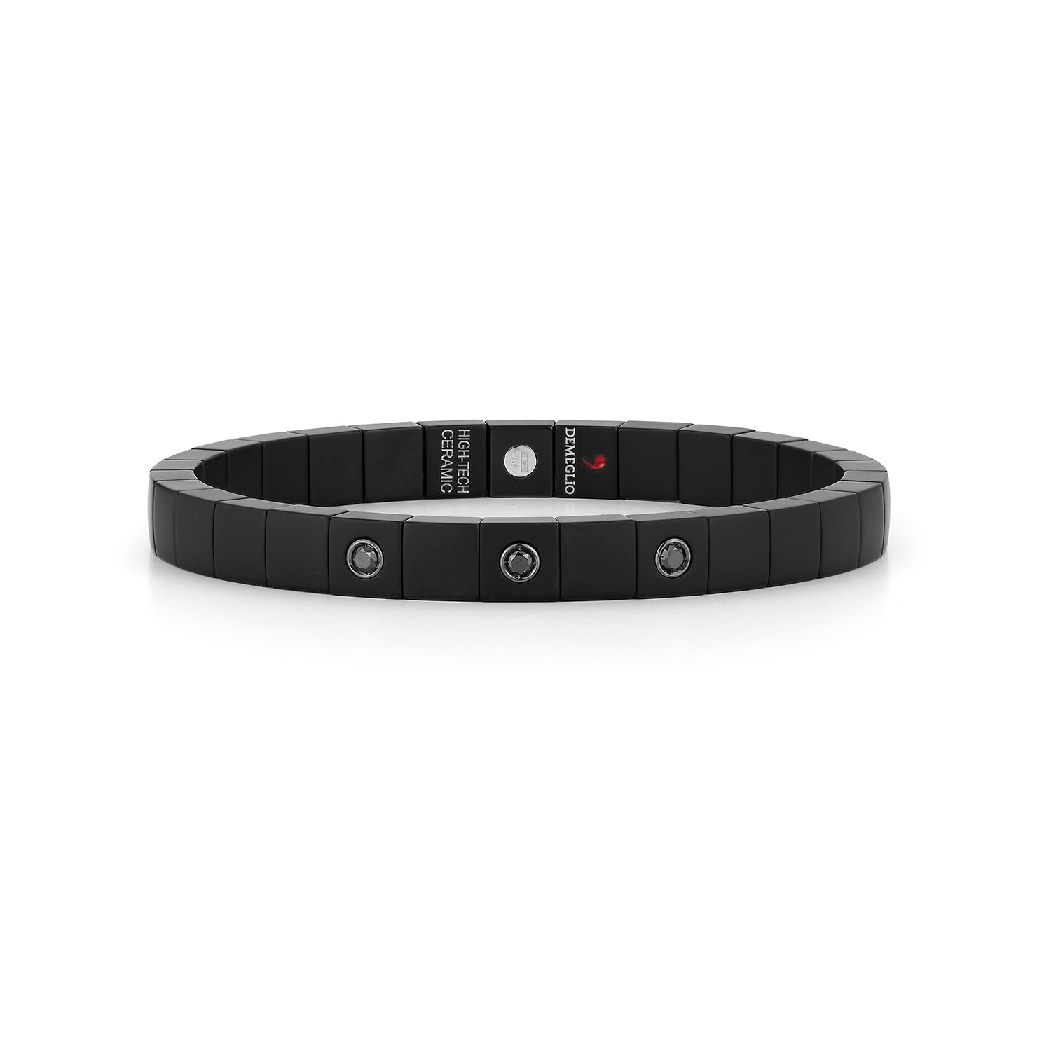Men's Ceramic Matte Black Diamond Stretch Bracelet