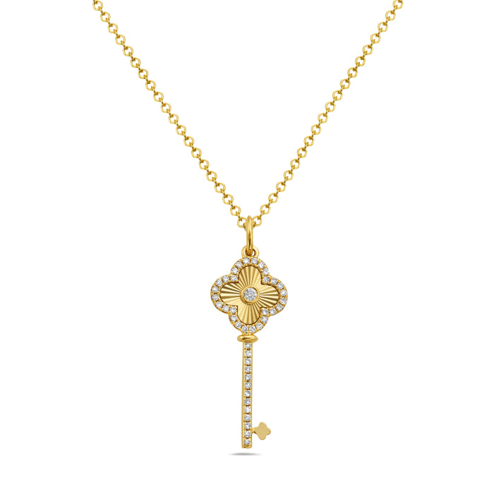 14K Yellow Gold Diamond Key Pendant