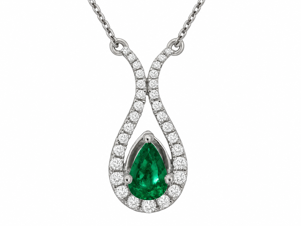14K White Gold Emerald Drop Pendant