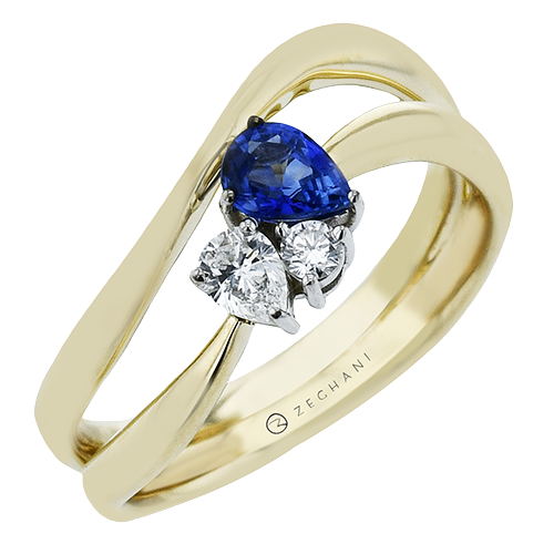14K Two Tone Sapphire Free Form Ring