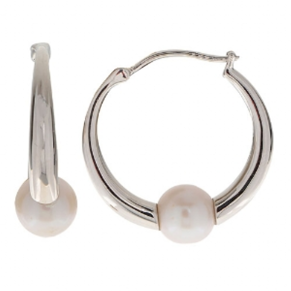 Sterling Silver Pearl Hoop Earrings