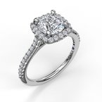 14K White Gold Diamond Halo Engagement Ring