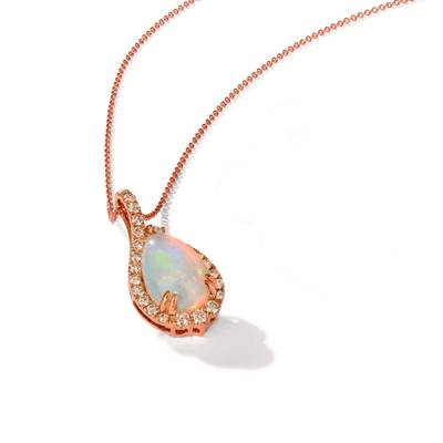 14K Rose Gold Opal Halo Pendant