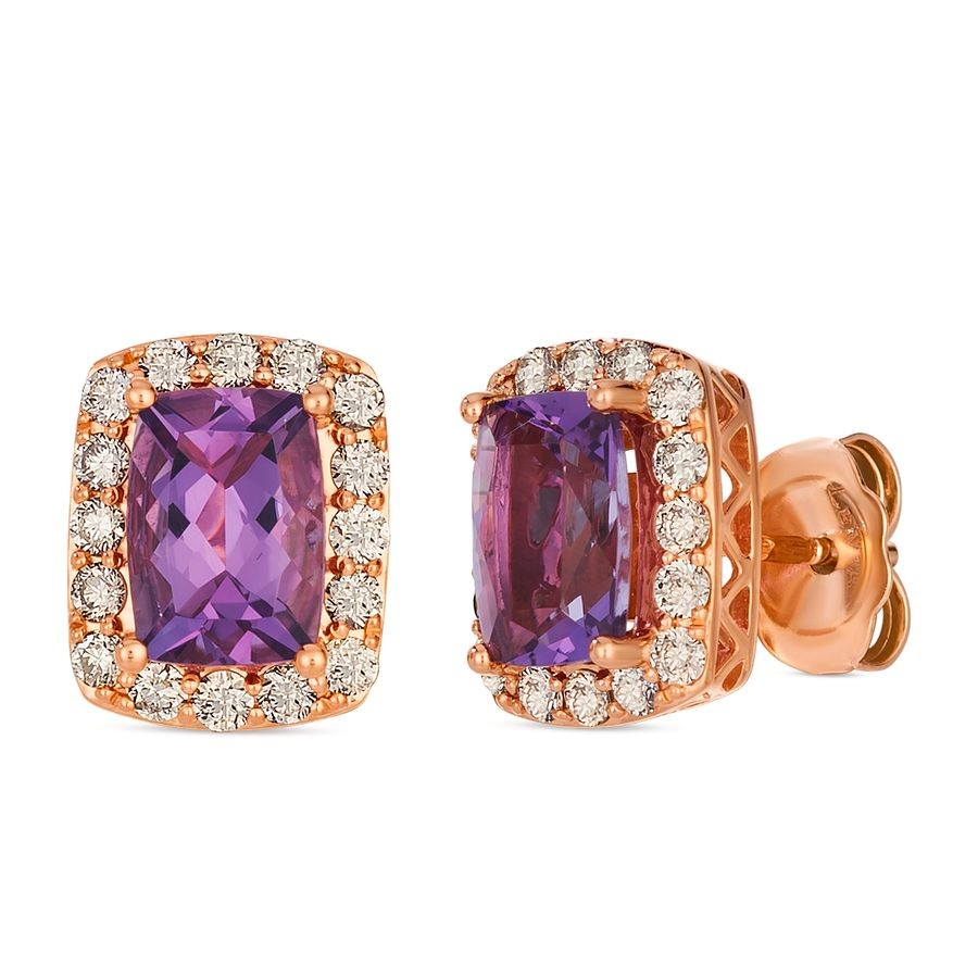 14K Rose Gold Amethyst Stud Earrings