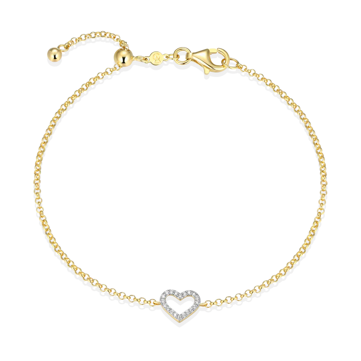 Sterling Silver Yellow Gold Plated Lab Grown Diamond Heart Bracelet