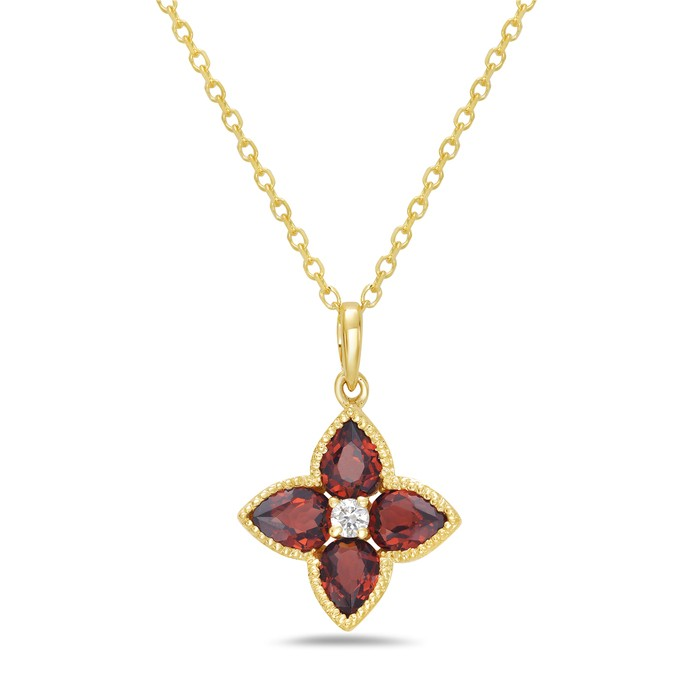 14K Yellow Gold Garnet Flower Pendant