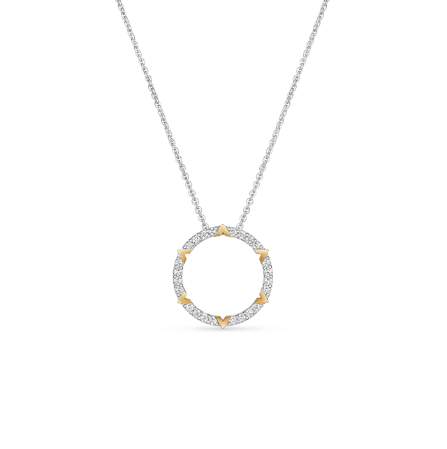 18K Two Tone Diamond Circle Pendant