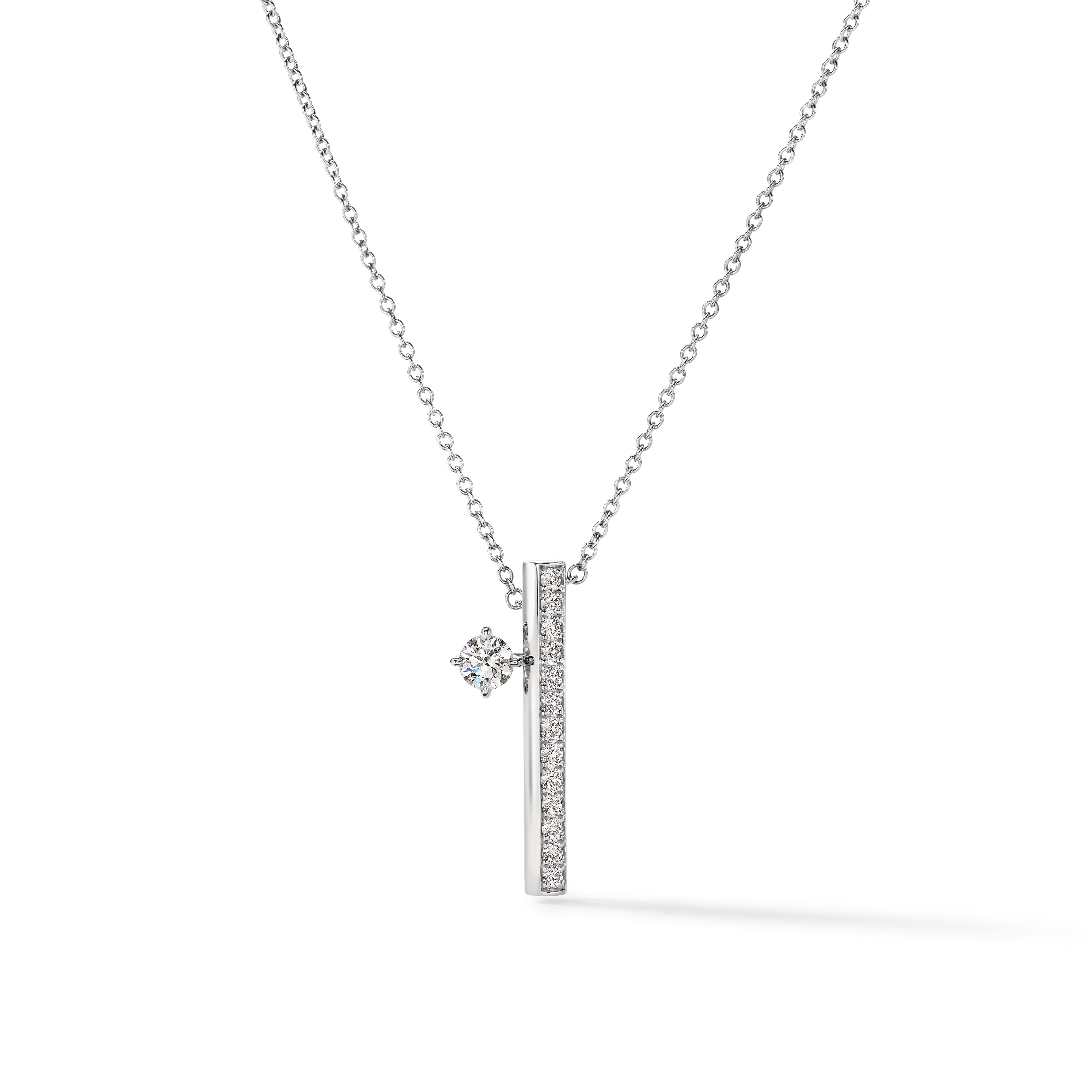 18K White Gold Diamond Bar Pendant