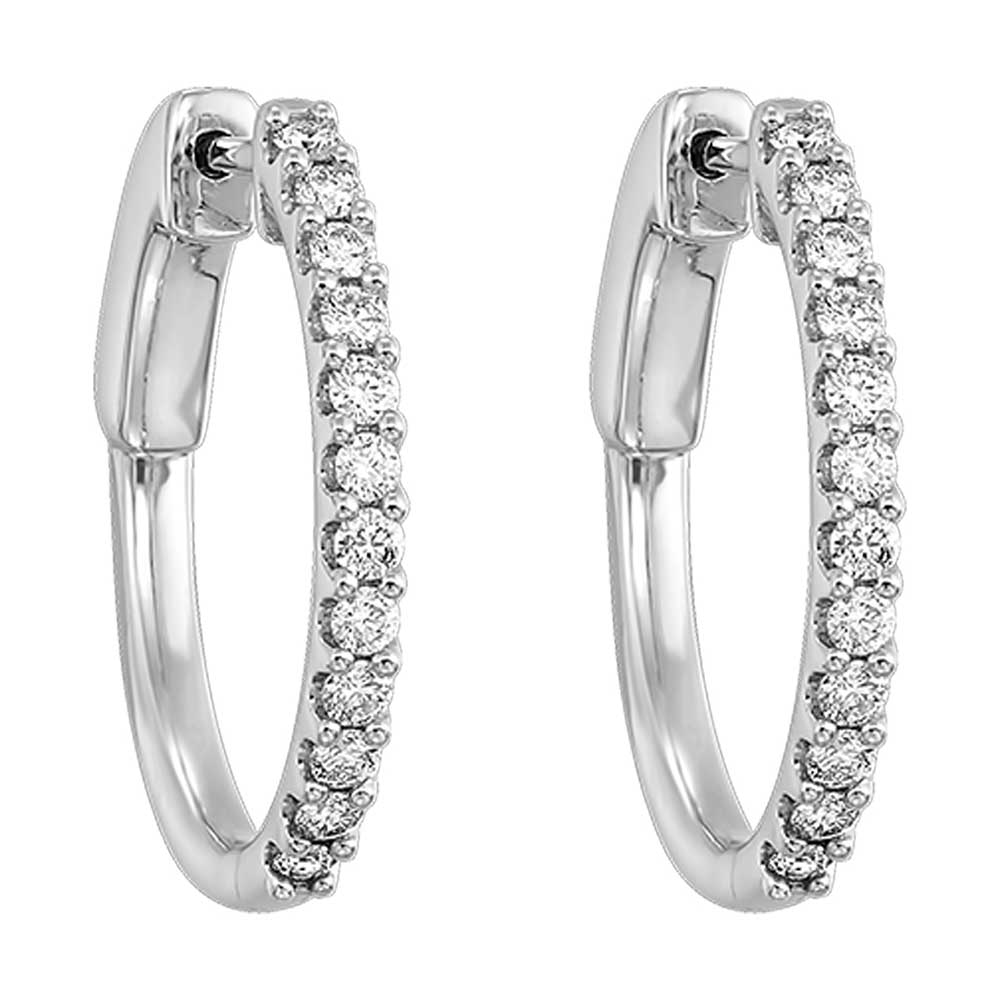 14K White Gold Diamond Hoop Earrings