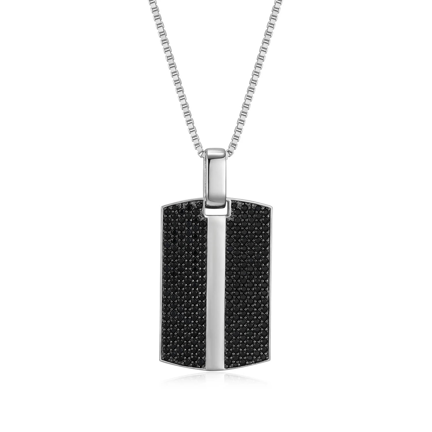 Men's Sterling Silver Black Sapphire Dog Tag Pendant