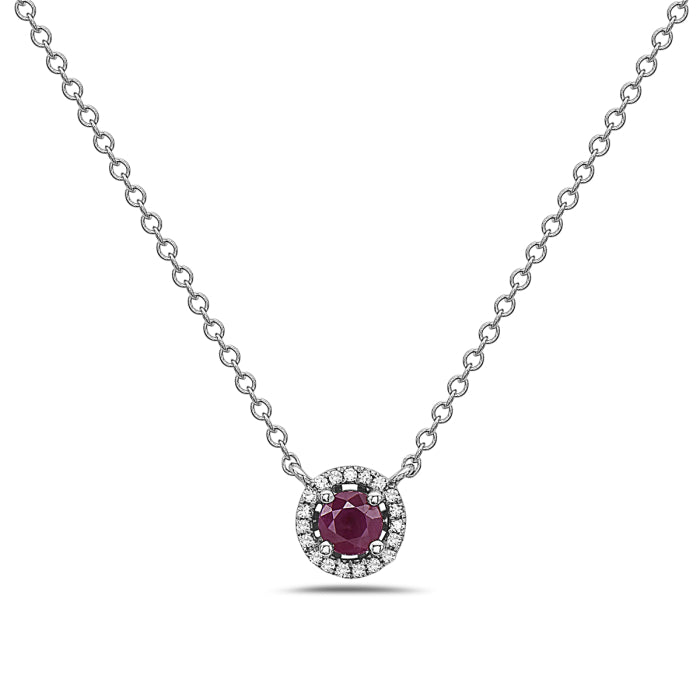14K White Gold Ruby Halo Pendant