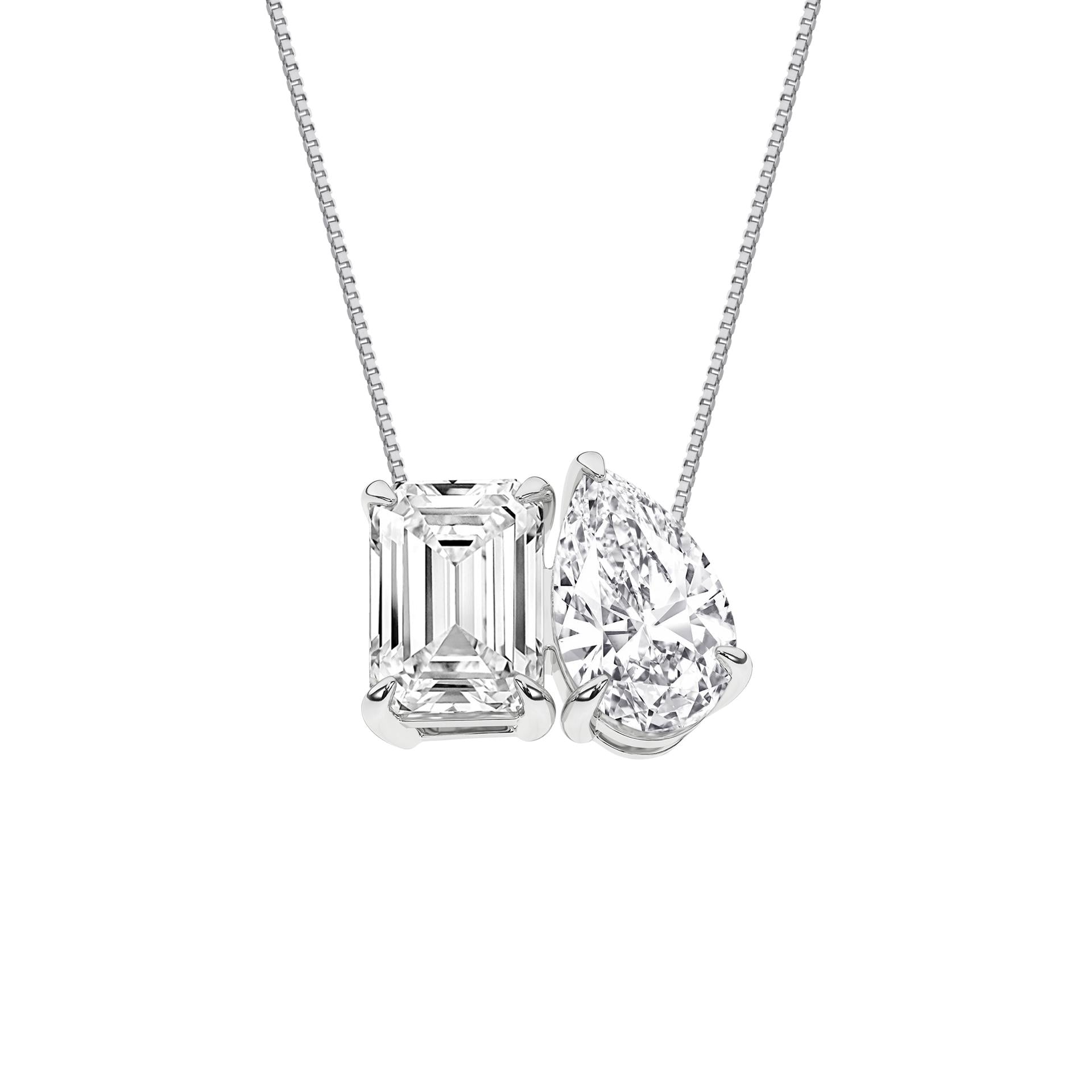 14K White Gold Lab Grown Diamond Toi Et Moi Necklace