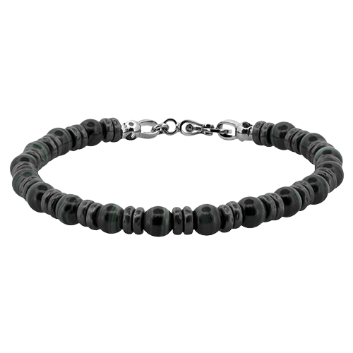 Gents 14K White Gold Black Onyx Bead Bracelet