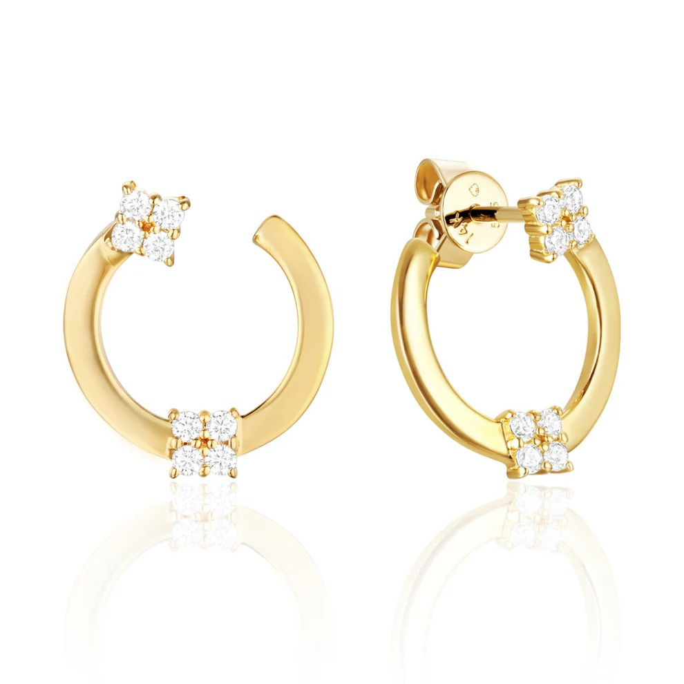 14K Yellow Gold Diamond Hoop Earrings