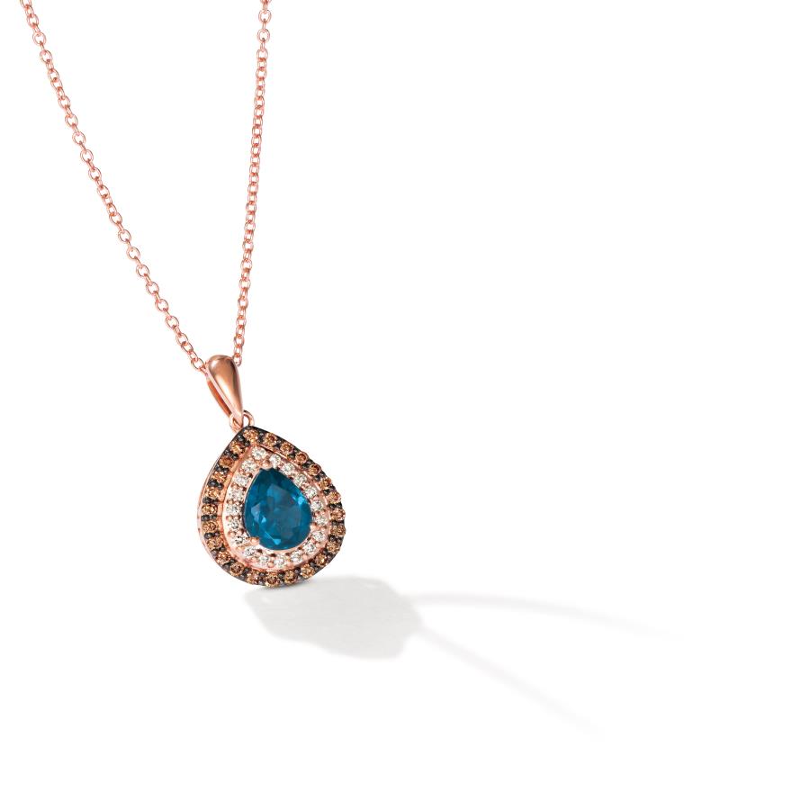 14K Rose Gold Blue Topaz Halo Pendant