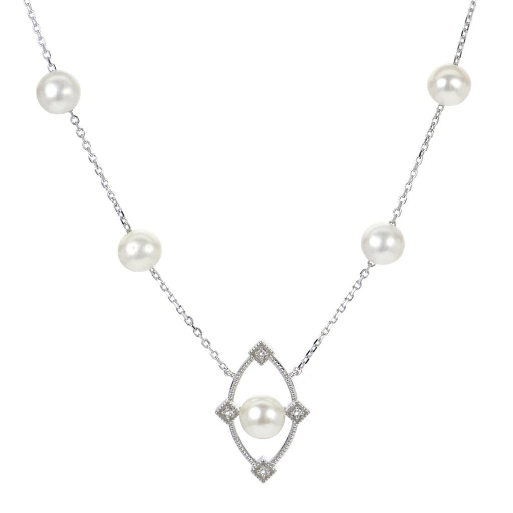 Sterling Silver Pearl Station Necklace
