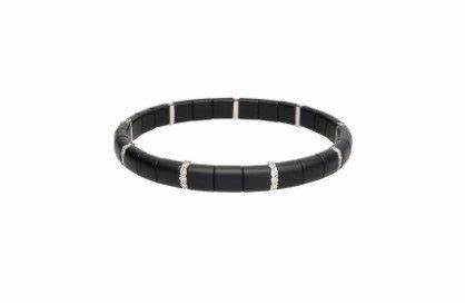 Ladies Matte Black Ceramic Diamond Stretch Bracelet