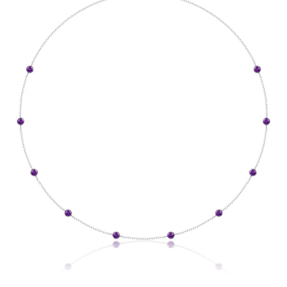 14K White Gold Amethyst Station Necklace