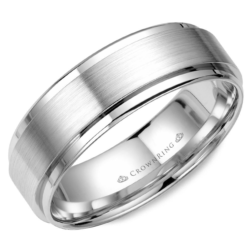 Men's 14K White Gold Sandpaper 7mm Band