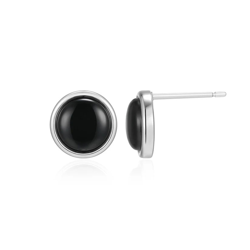 Sterling Silver Black Agate Stud Earrings