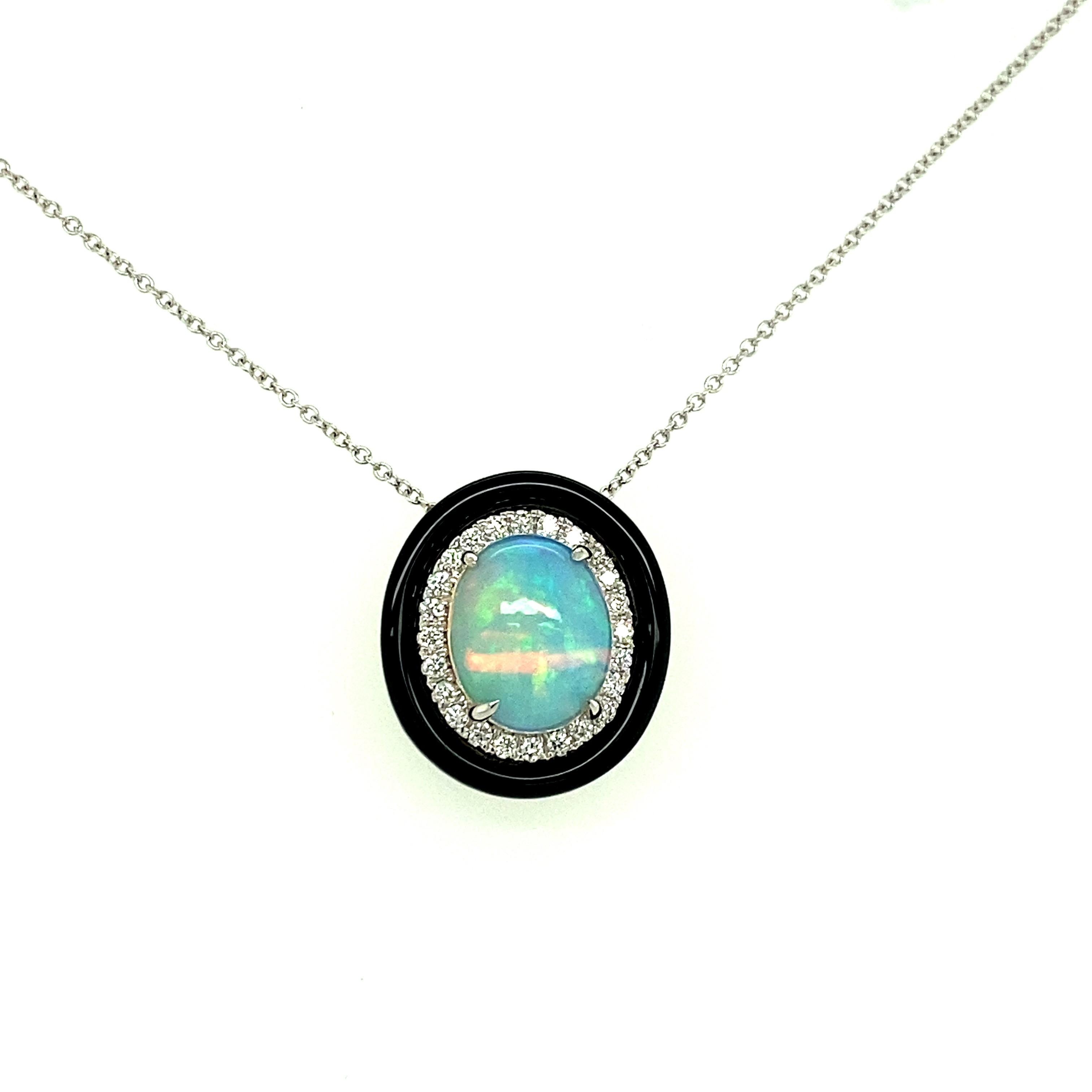 18K White Gold Opal Drop Pendant