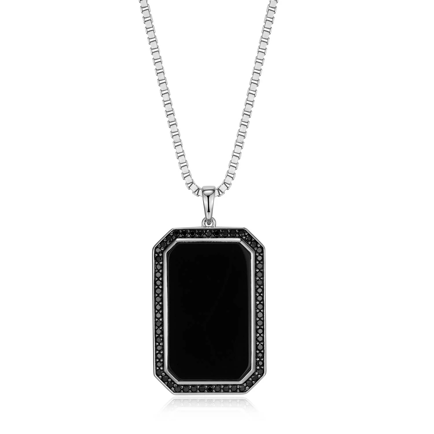 Men's Sterling Silver Black Agate Dog Tag Pendant