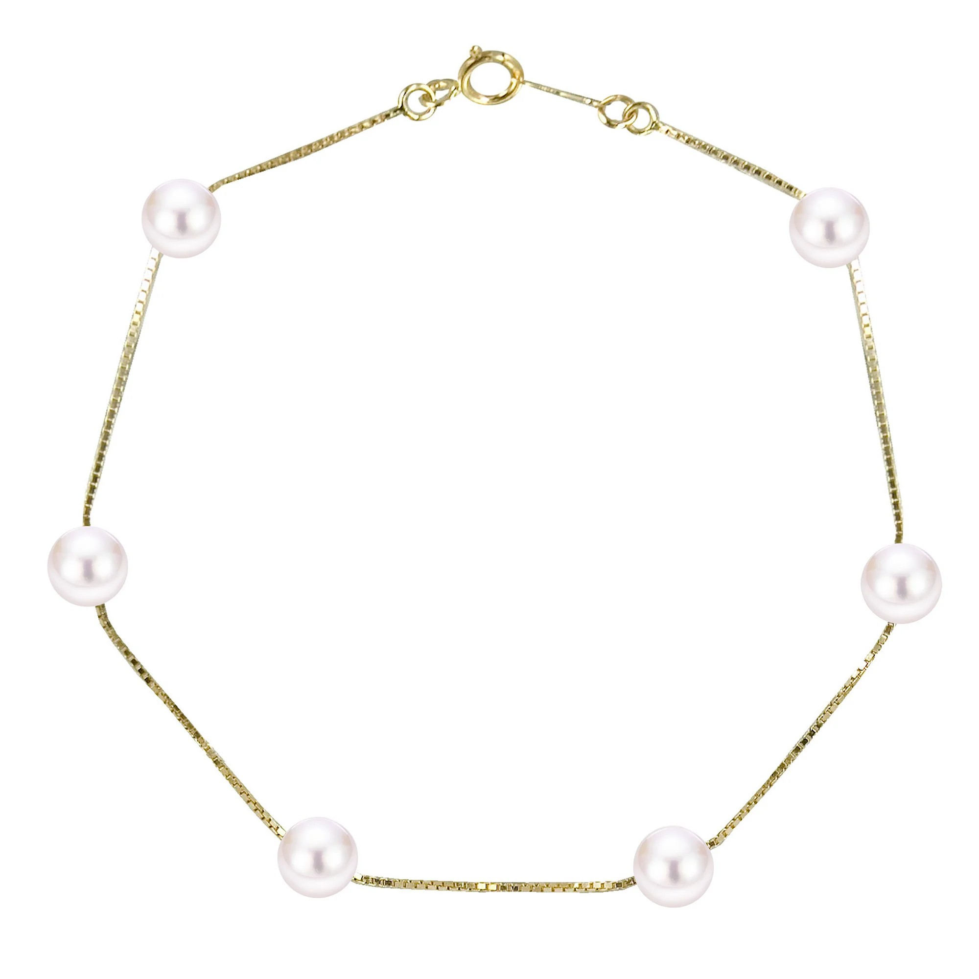 14K Yellow Gold Pearl Station Bracelet