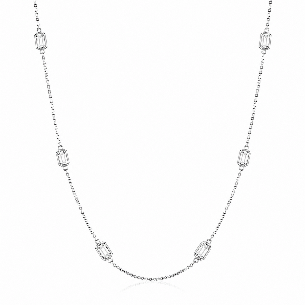 14K White Gold Diamond Station Necklace