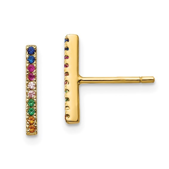Sterling Silver Yellow Gold Plated CZ Stud Earrings