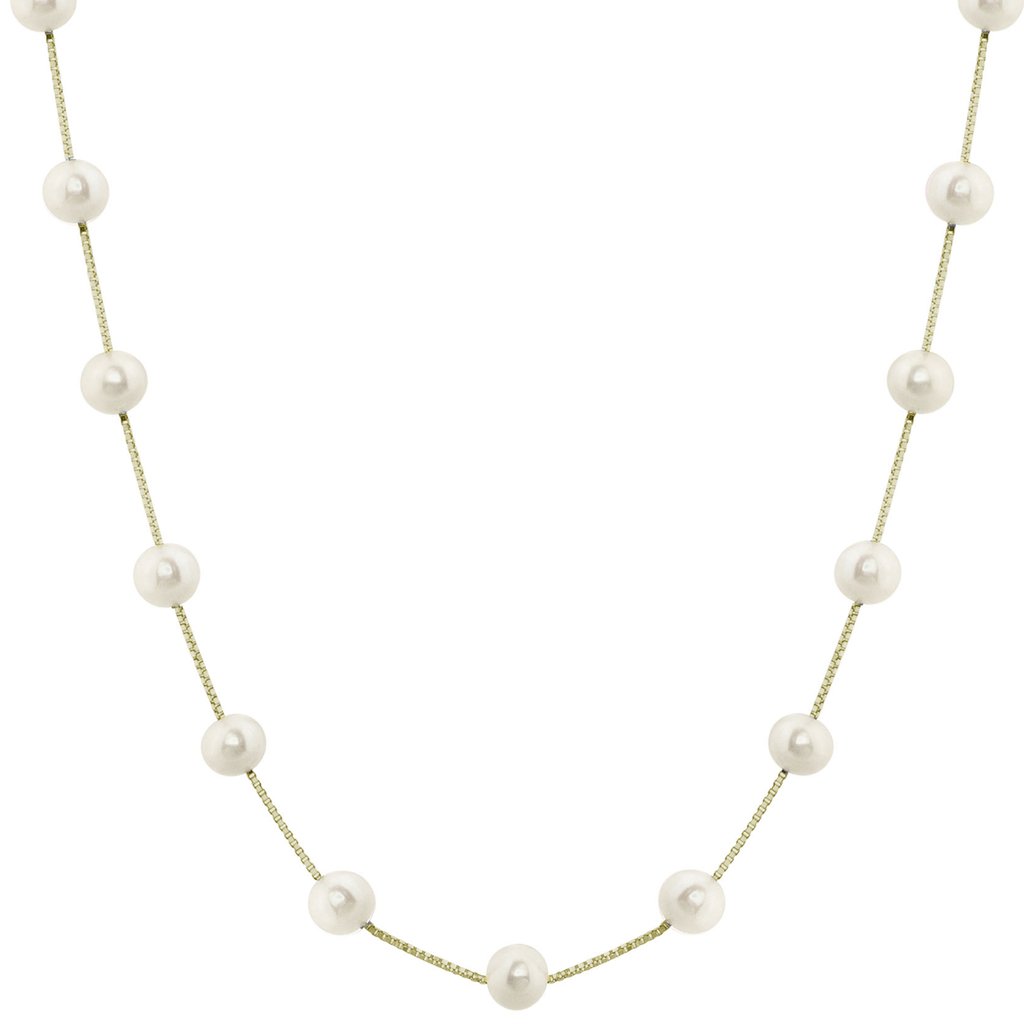 14K Yellow Gold Pearl Station Necklace