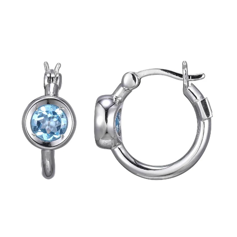 Sterling Silver Blue Topaz Hoop Earrings