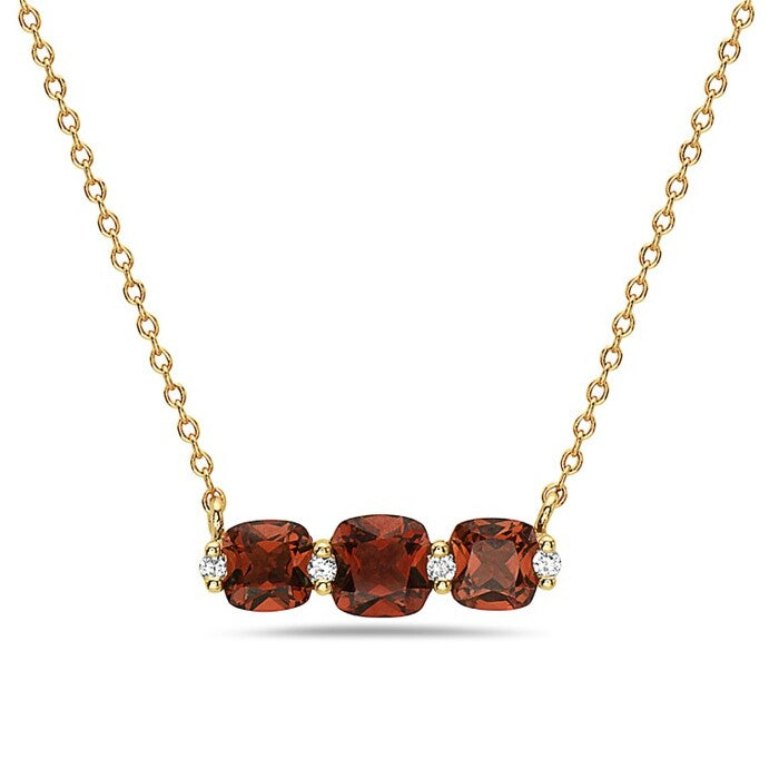 14K Yellow Gold Garnet Bar Necklace