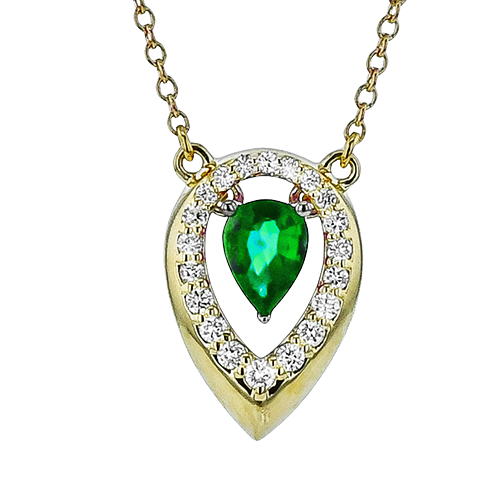 14K Yellow Gold Emerald Halo Pendant