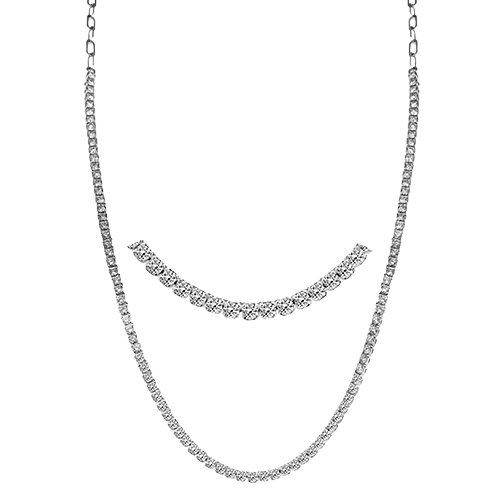 14K White Gold Diamond Straight Line Necklace