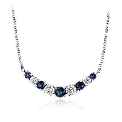 14K White Gold Sapphire Bar Necklace