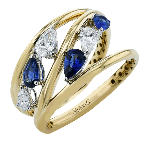14K Two Tone Sapphire Contemporary Ring