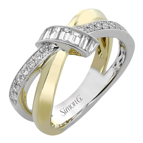 18K Two Tone Diamond X Ring