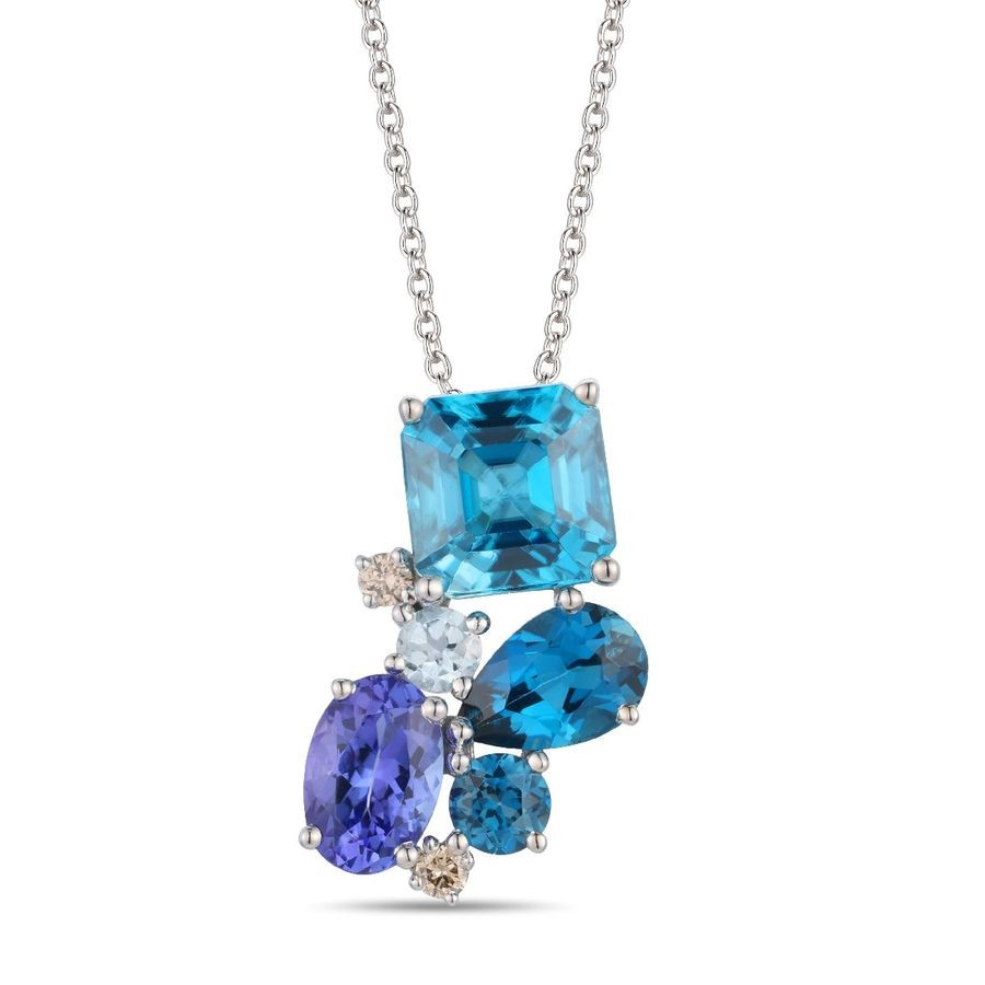 14K White Gold Blue Topaz Cluster Pendant