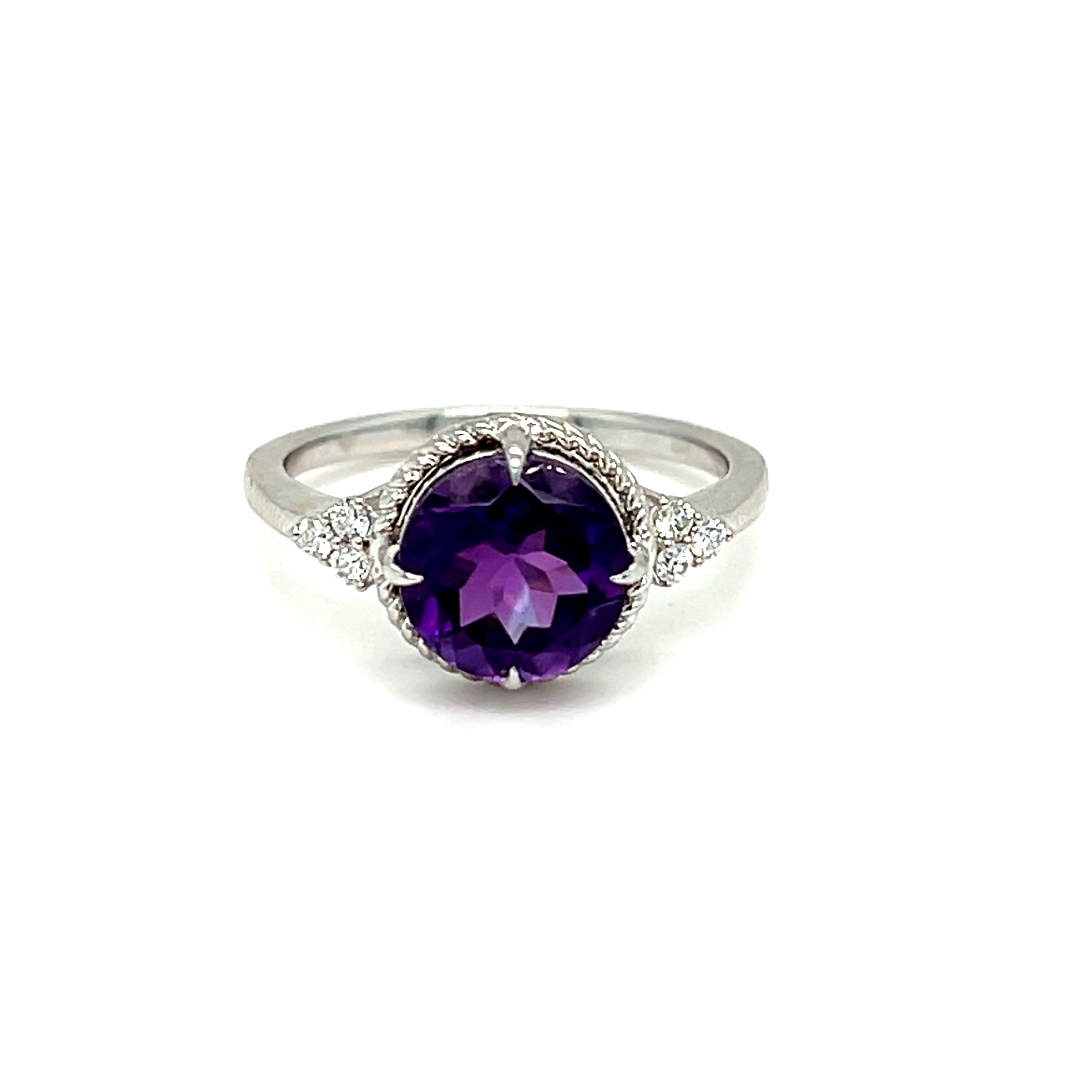 14K White Gold Amethyst Contemporary Ring