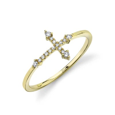 14K Yellow Gold Diamond Cross Ring
