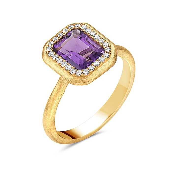 14K Yellow Gold Amethyst Halo Ring