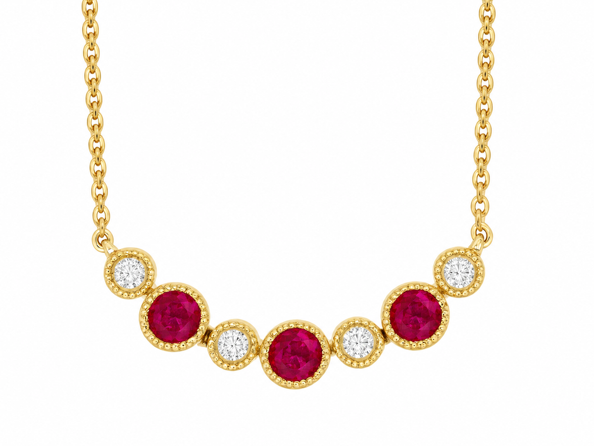 14K Yellow Gold Ruby Bar Necklace