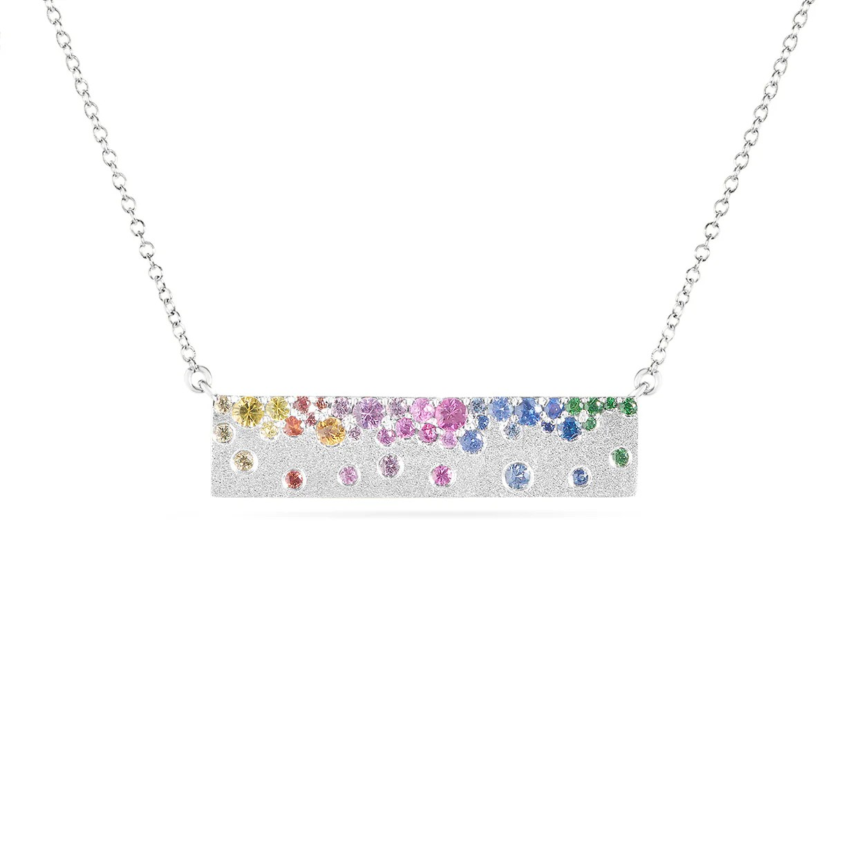 14K White Gold Sapphire Bar Necklace