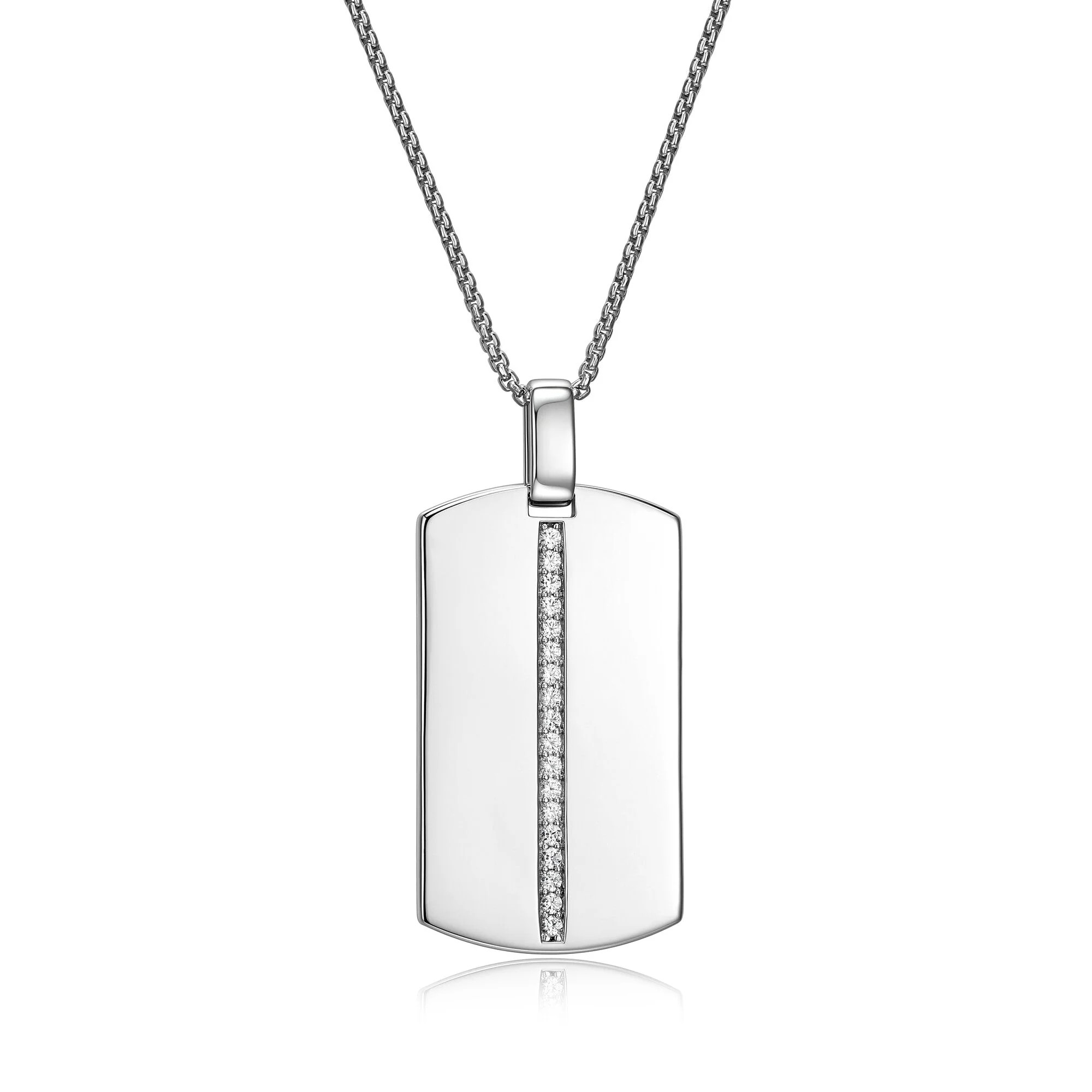 Men's Sterling Silver White Sapphire Dog Tag Pendant