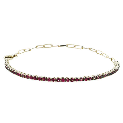 Women's 14K Yellow Gold Ruby Cable Link Bracelet